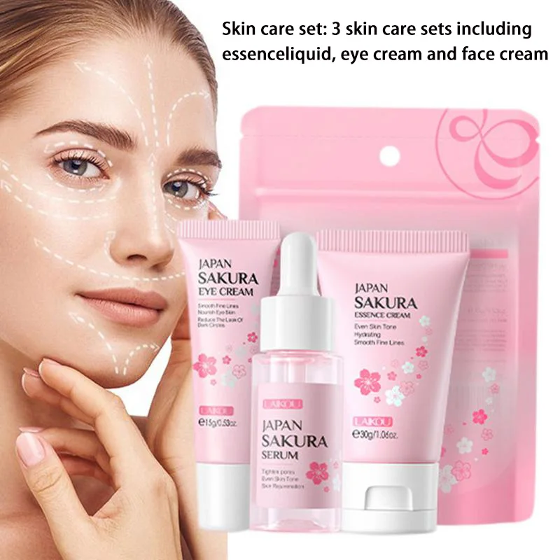

Sakura Skincare Travel Set, Anti-Aging Face Cream, Eye Cream & Serum, Moisturizing 3-Piece Kit, Brightening, Wrinkle Reduction