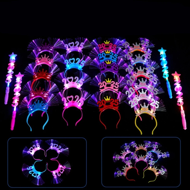 New Year Bowknot Headband Party Costume Light up Party Karaoke Punk Photo Props Party Light up Hair Hoop Nightclub