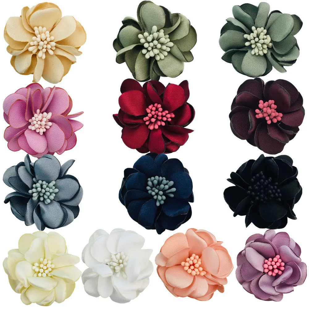 

300pcs Wholesale 4cm Korean Version Gabardine Burnt Edge Flower Satin Baked Edge Rose Three-dimensional Fabric Wedding Accessori