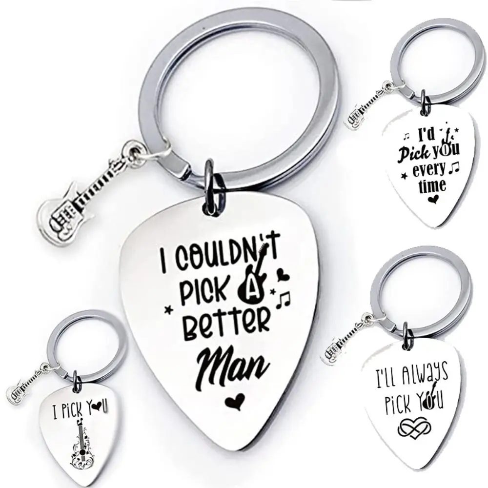 Stainless Steel Guitar Picks Keychain Bag Hanging Pendant Car Keyring For Man Women