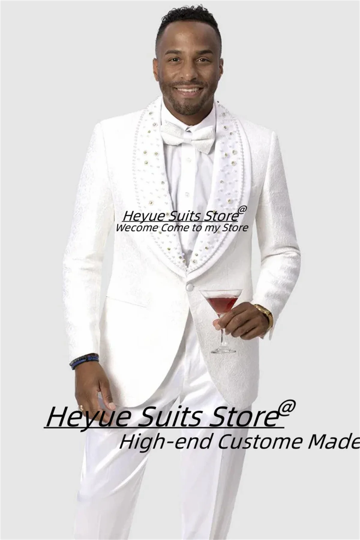 

Роскошные белые бриллиантовые шаль с лацканами для жениха, свадебные индивидуальные облегающие элегантные мужские костюмы, комплекты из 2 предметов, мужские пиджаки для выпускного вечера, костюм Homme