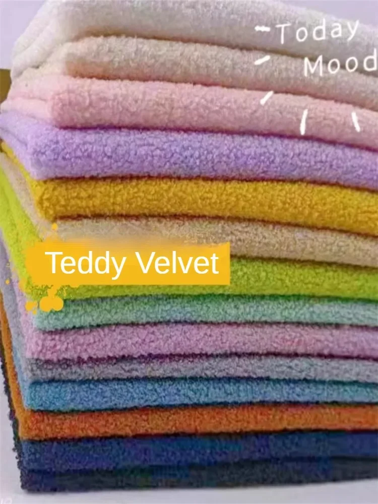 Teddy Hair Plush Fabric By The Meter for Coat Doll Handmade DIY Sewing Micro Stretch Particle Lamb Wool Cloth Plain White Blue