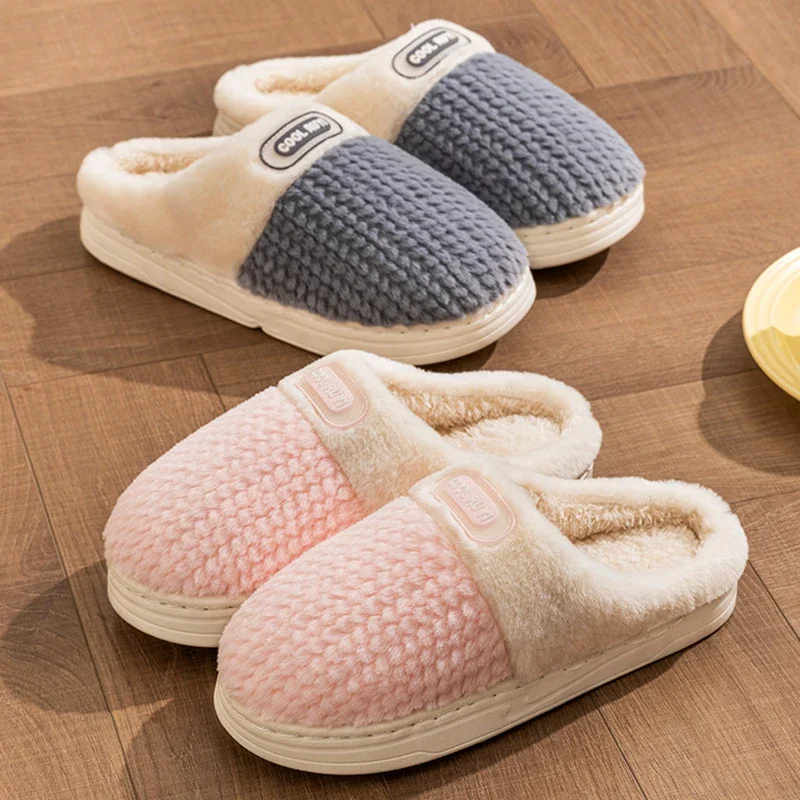 Winter Home Cotton Slippers for Women 2025 Indoor Soft Sole Platform Slides Woman Comfortable Non Slip Warm Couple Cotton Shoes