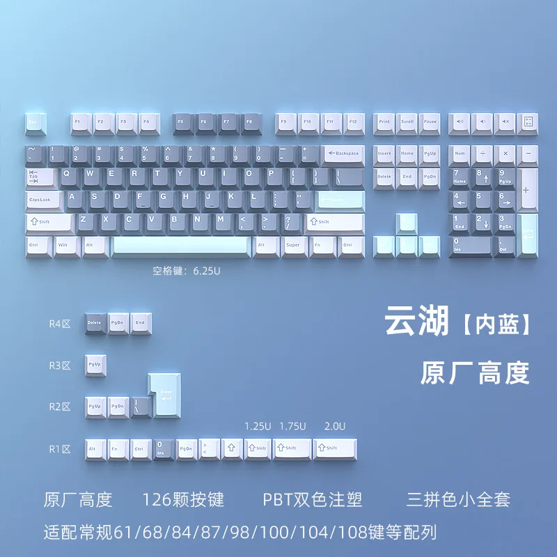 Anpassbare zweifarbige PBT-Tastenkappen für mechanische Tastaturen, dreiteiliges Set, komplettes Kit, DIY Black Python Cloud Lake Design