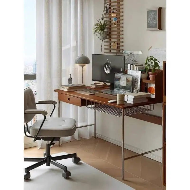 style wooden antique Japanese style desk, bedroom for girls, solid wood, internet famous stainless steel rectangular table