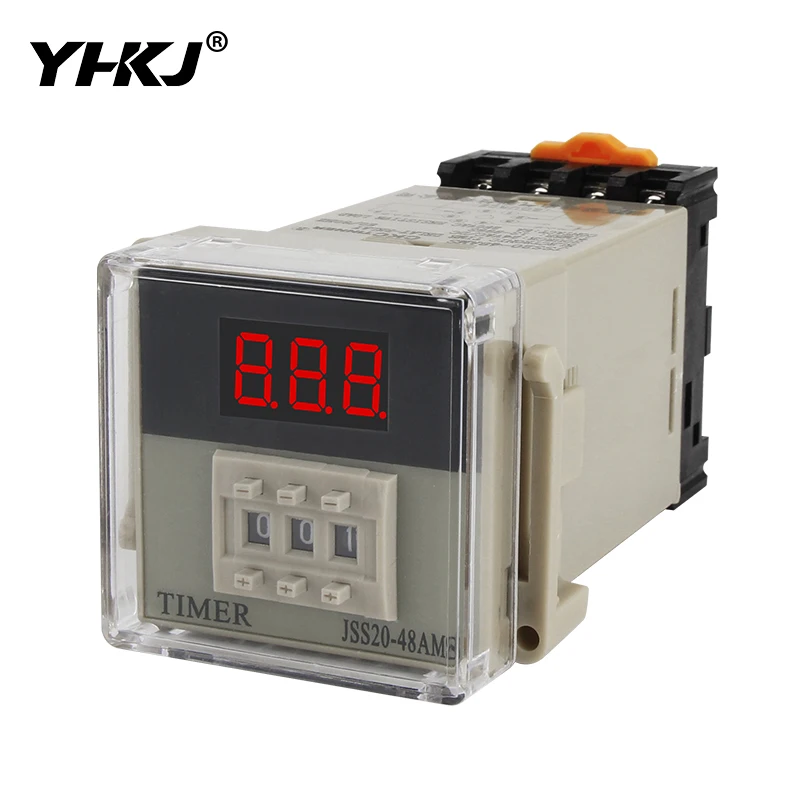 JSS20-48AMS DC24V AC220V LED Programmable Digital Display Time Relay With Socket Base Delay Timer 0.01S-999H Timer