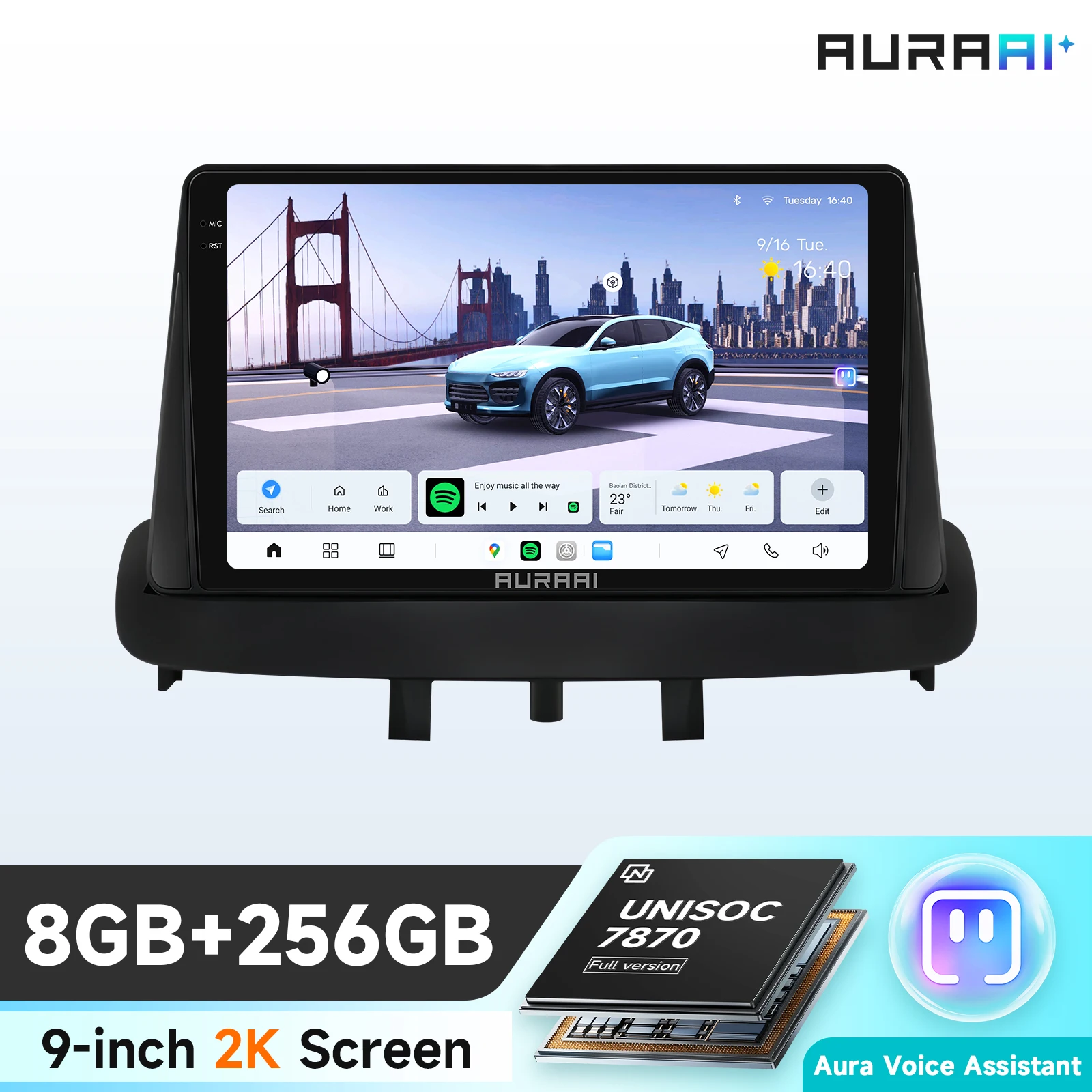 AURAAI Intelligent Android 13 Car Radio For Renault Megane 3 2008-2014 Carplay 4G ADAS DSD 360Camera 2K Screen 8G 256G UIS7870