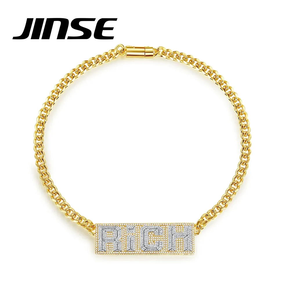 

JINSE Lab Hip Hop Iced Out Cubic Zirconia Choker Fashion Stylish Rich Pendant Drop Necklace for Men Creative Punk Jewelry Gifts