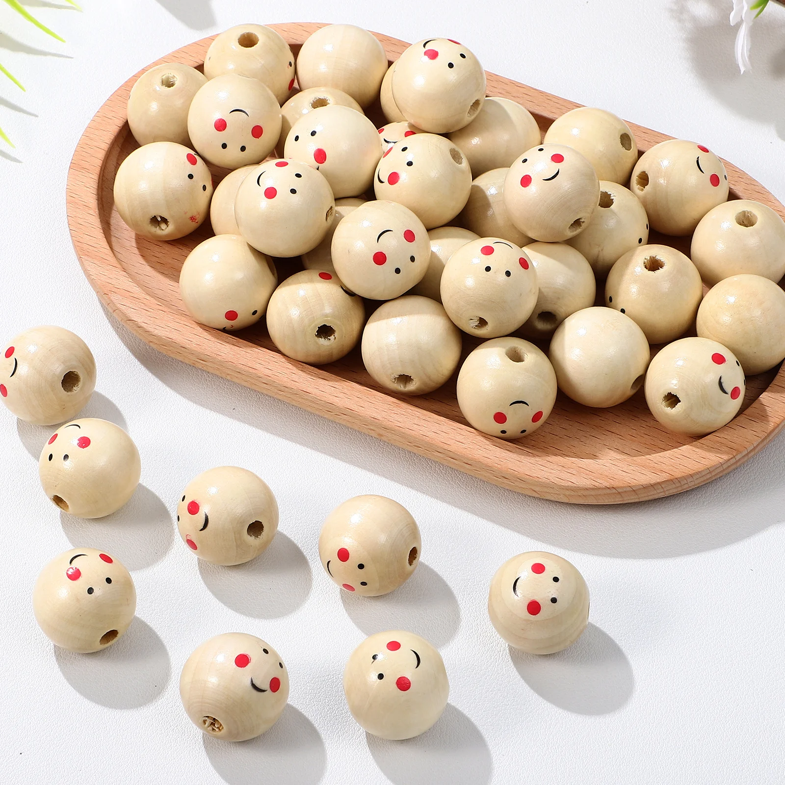 

100pcs Wooden For Diy Wooden Beads Round Smile Face Spacer For Diy Jewelry Making Craft Projects Loose Beads