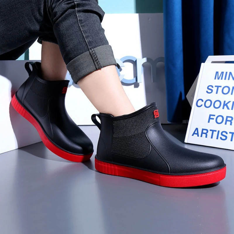 Men's Thick Platform PVC Rain Boots, Waterproof & Non-Slip, For Work & Students_voghion.com