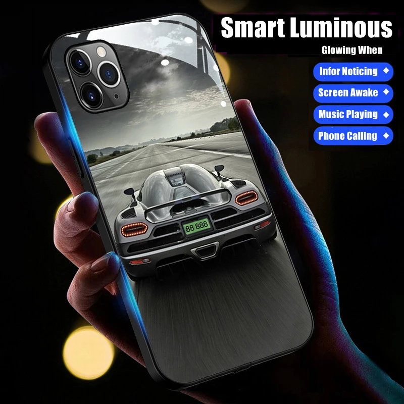 

Cool Car LED Light Glowing Luminous Tempered Glass Anti-Scratch Phone Case for OPPO Reno6 Reno7 Reno8 Reno9 Find X5 Pro Plus SE