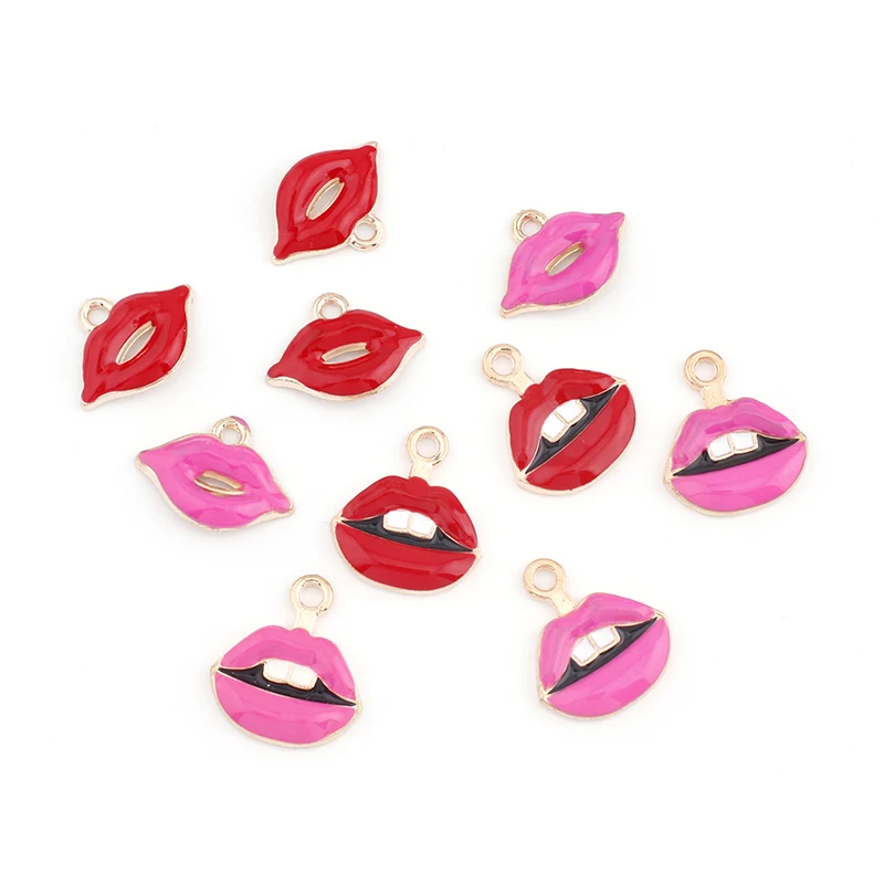 10 Uds. De dijes de lápiz labial de labios para mujer con maquillaje, abalorio esmaltado de Metal para pendientes, pulsera, suministros de joyería, accesorios Diy