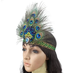 Peacock Feather Headband Crown Indian  Headdress Headpiece Fascinator Carnival Halloween Costume Hair Accessories