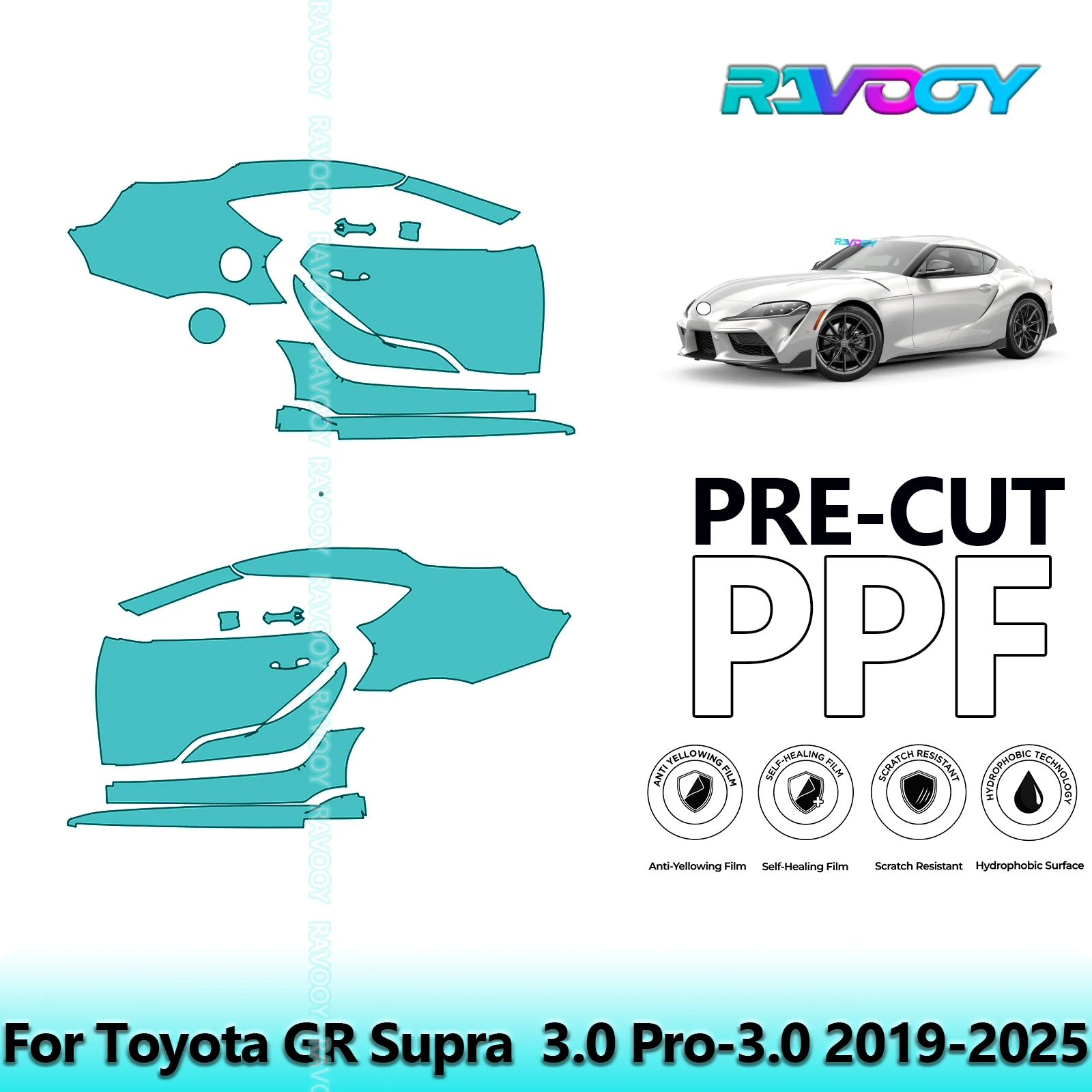 

For Toyota GR Supra 3.0 Pro-3.0 2019-2025 8.5mil Clear Matte Pre-Cut PPF Door & A/B Pillar Kit TPU Paint Protection Film Set