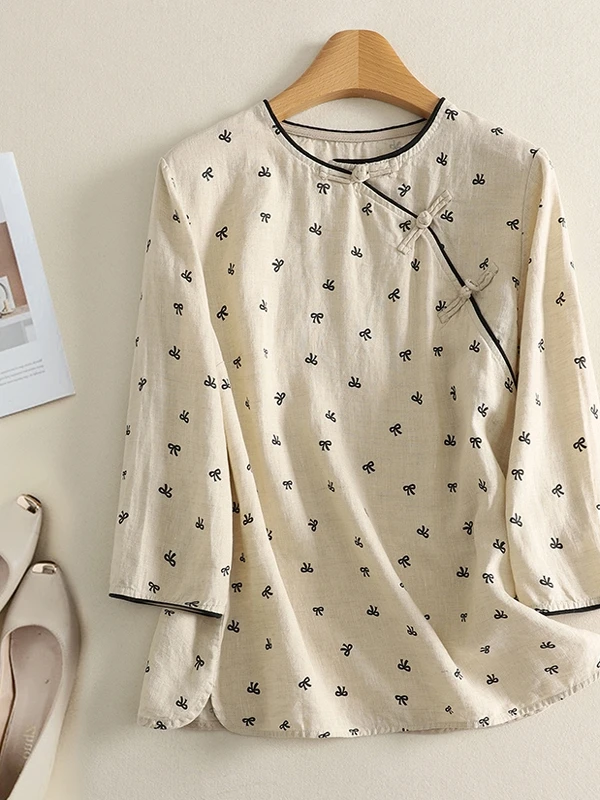 

Женский топ большого размера из хлопка и льна с художественным принтом в стиле ретро, круглый женский топ Ne Seven Sve, летний топ