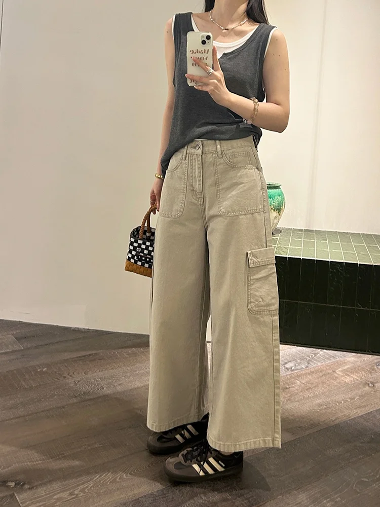 

High Waist Khaki Wide Leg Pants Women's Denim Jeans Spring 2026 New Sle Korean Sle ket Nine Points Workwear Trousers