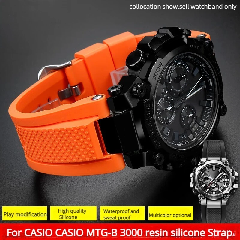 For Casio G-SHOCK MTG-B3000 Silicone watchbands MTG B3000 resin Rubber watch strap Modified Stainless steel Adapters Connector