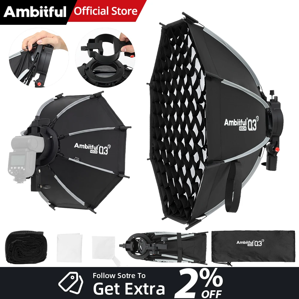 AMBITFUL Q3 On-top Camera Flashlight Softbox Quick Set-up Flash Bracket Softbox For Round Head Square Head Flash Speedlite