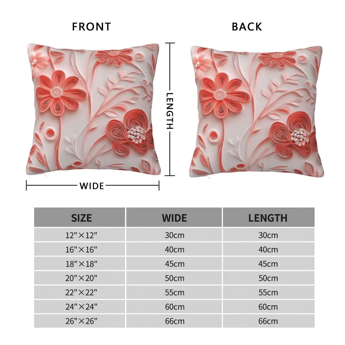 Coral Paper Floral Square Pillowcase Polyester Linen Velvet Creative Zip Decor Throw Pillow Case Bed Cushion Case