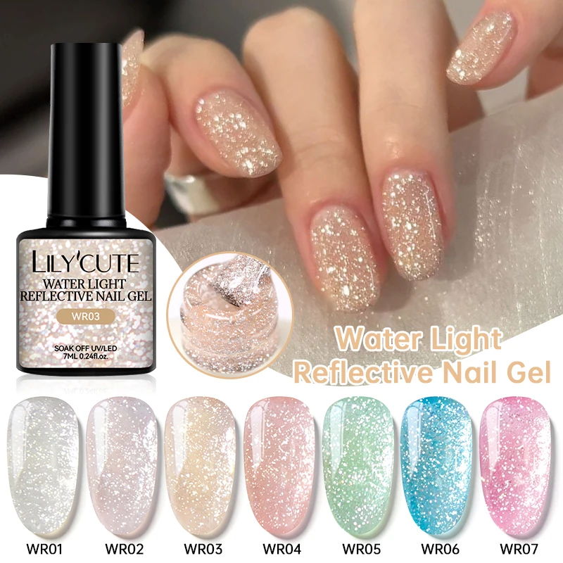 LILYCUTE 7ml Glas-Reflektierendes Gel Glitzer-Nagellack Blitz-Effekt Abziehbarer Semi-Permanenter UV-Gel Nagelkunst-Lack Zubehör