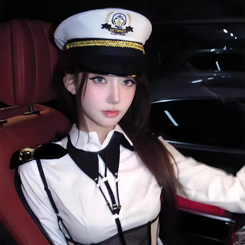 

Original Designer Brand Flat Top Captain Navy Long Hat Stage Performance Sailor Octagonal Hats for Women