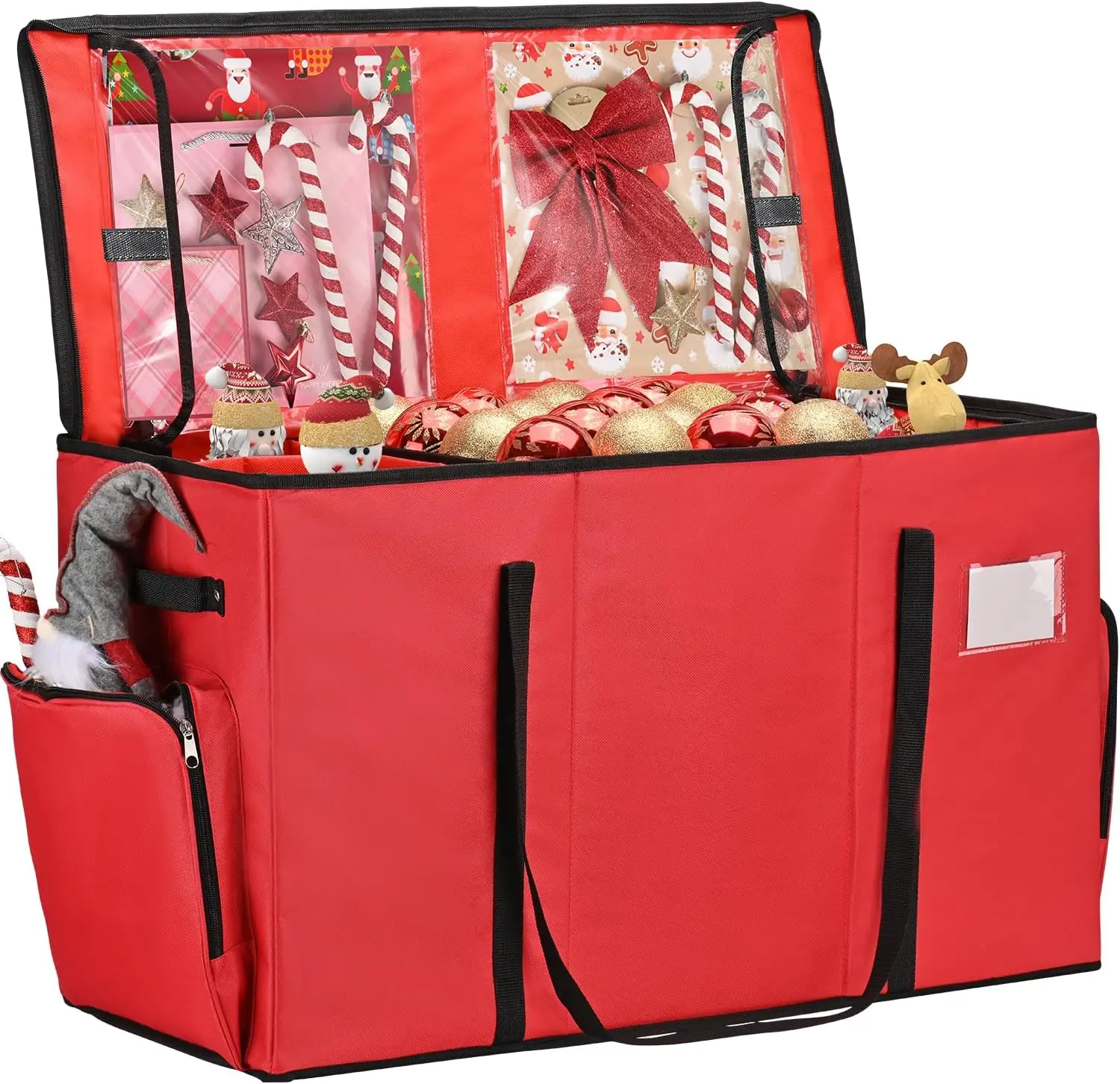 

2-in-1 Christmas Ornament Storage Box with Adjustable Dividers, Holds 64 Ornaments, Red