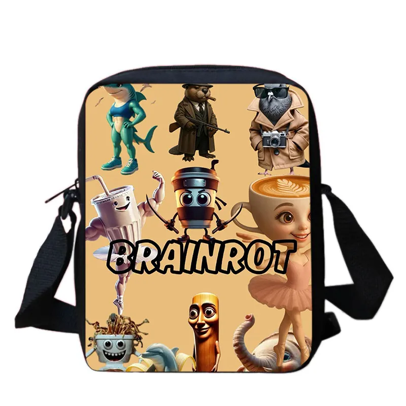 

Crossbody Backpack for Boys Girls,Cartoon brain rot Shoulder Bags Prints School Crossbody Bags,Child Messenger Satchel