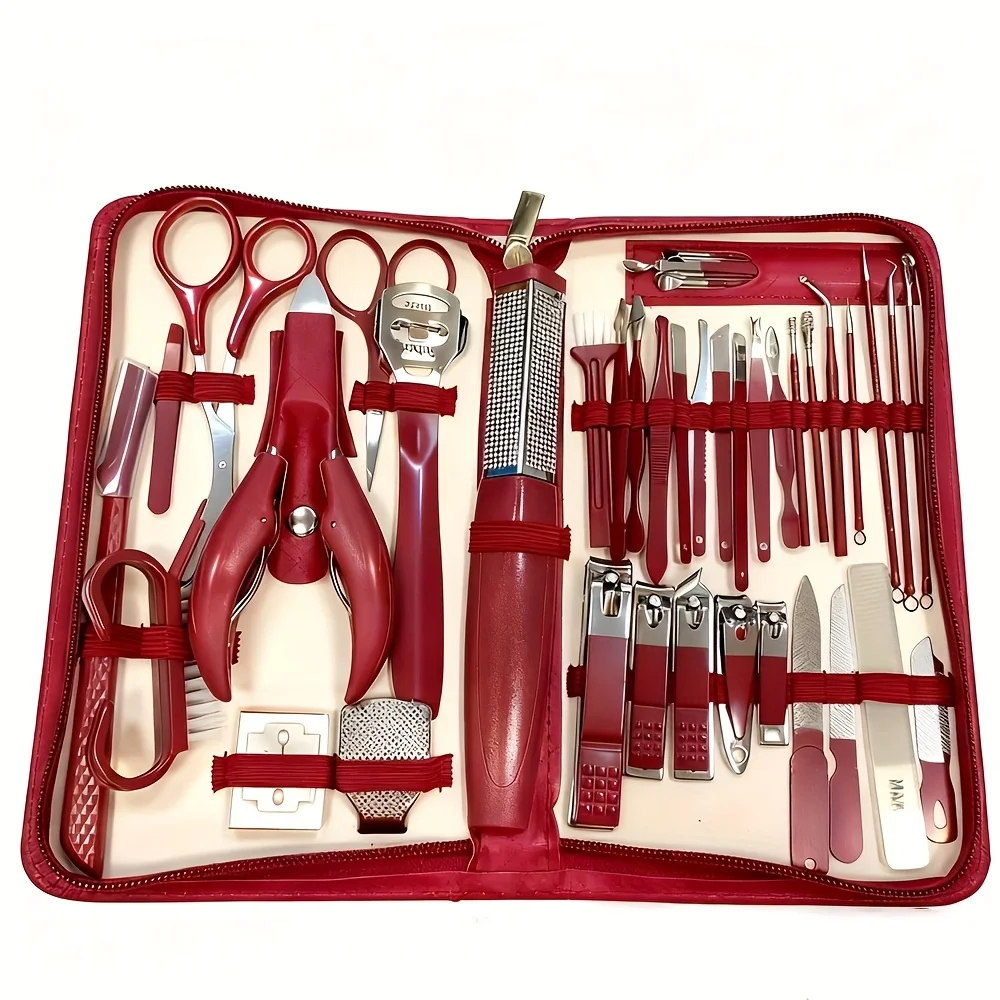 

Набор для маникюра из 42 предметов: ножницы для ногтей из нержавеющей стали с узором, большие кусачки-«орлиные клювы», маникюрный нож и ухочистка для коррекции бровей