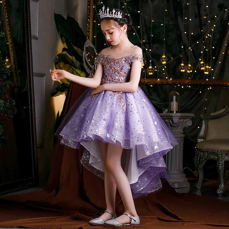 Kids Formal Occasion Purple Dresses for Girls Princess Costume Long Luxury 2023 Wedding Party Ball Gowns Cute Prom Evening Dress