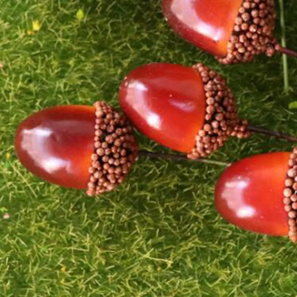 Фото 50 шт. искусственных декоративных желудей, реалистичные, натуральные на вид, для украшения на Рождество, вечеринки, домашнего декора, имитация растений, для фотосъемки