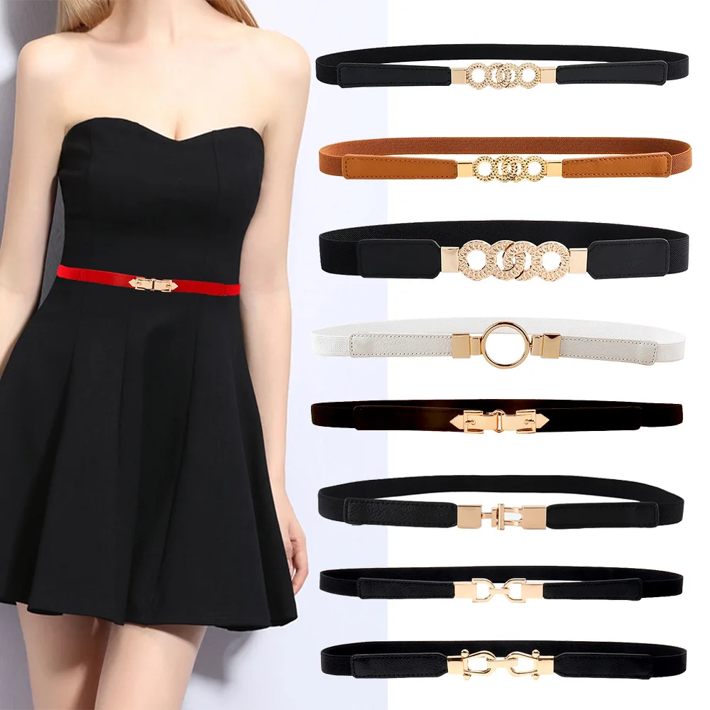 Belt Women's Thin Belt Slimdecorative Shirt with Dress Multi-ring Buckleelastic High Elastic Atmosphere New Style Decoration