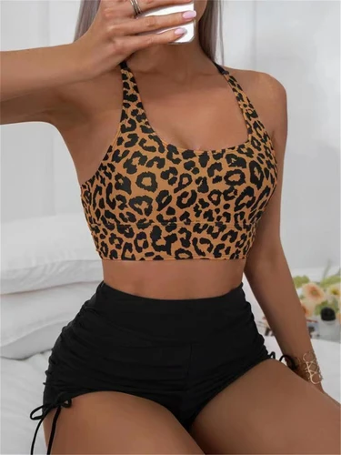 Imagen 2 del producto Traje de baño de leopardo para mujer, traje de baño de cintura alta, traje de baño Sexy con espalda calada, ropa de playa, bañadores femeninos, natación de verano 2025