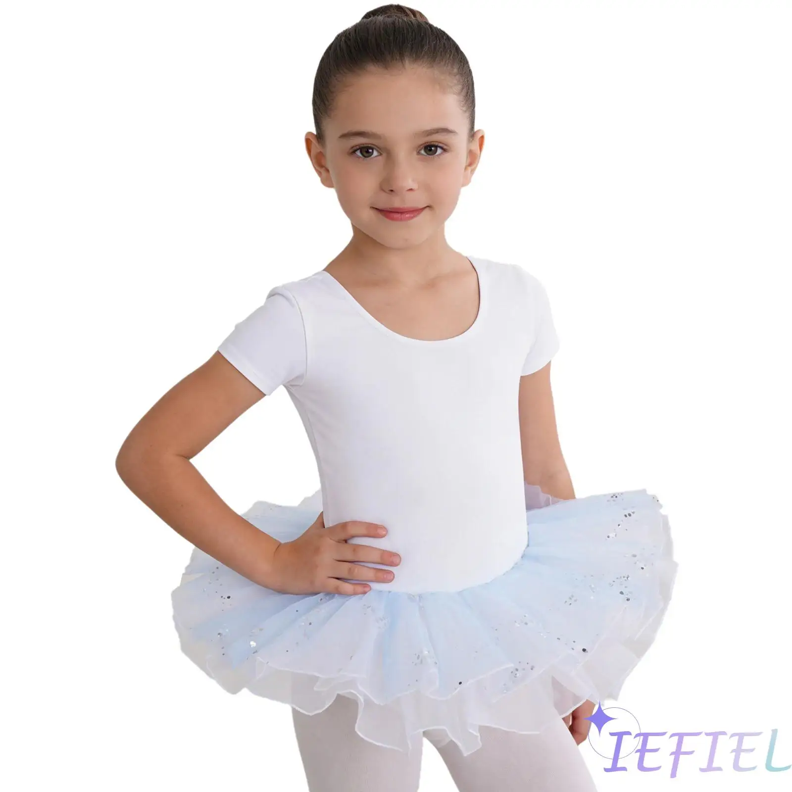 

Kids Girls Ballet Dance Skirts Elastic Waistband Glittery Sequin Layered Tulle Tutu Skirt for Lyrical Dance Practice Performance
