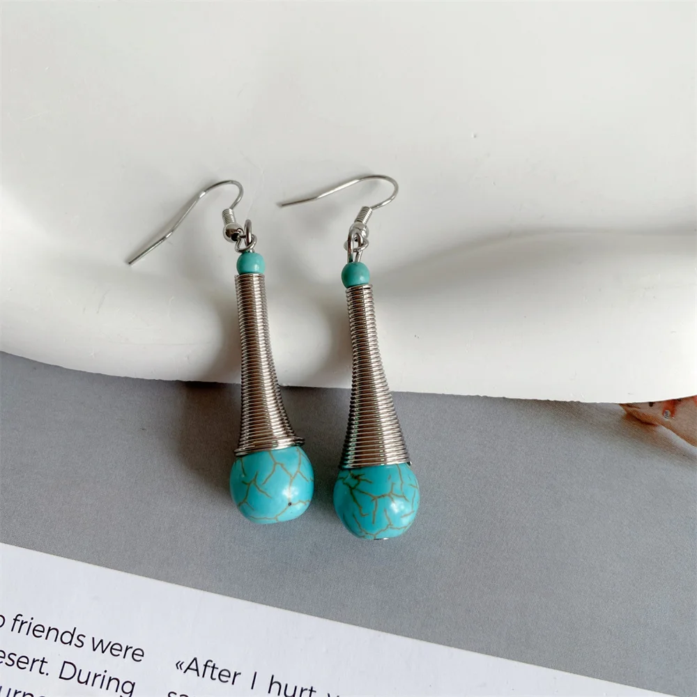 البوهيمي العرقية الفيروز المرأة استرخى أقراط موضة فاخرة المعادن ثقب الأذن مربط مجوهرات اكسسوارات صديقة هدية