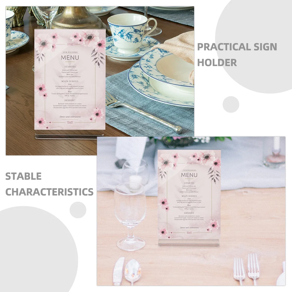 4 Pcs Display Stand Acrylic Label Sign Holders with Base Table Rack Menu Desktop