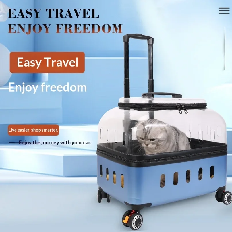 Dog Cat Transparent Bubble Carrier Airline Approved Hard Shell Portable Rolling Luggage Travel Case Dog Stroller Dog Car