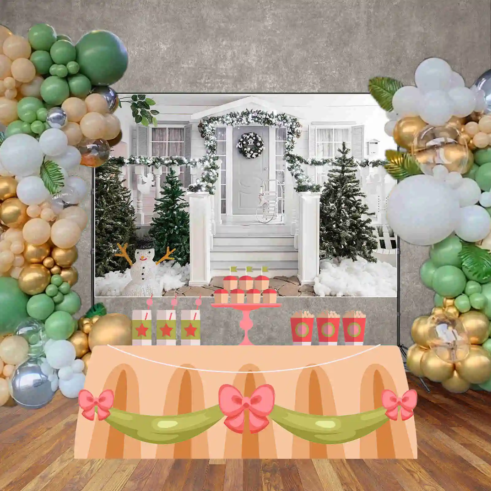 MOON.QG Christmas Backdrop Photography Door Wreach Xmas Trees Photozone Background Child Studio Photobooth Accessories