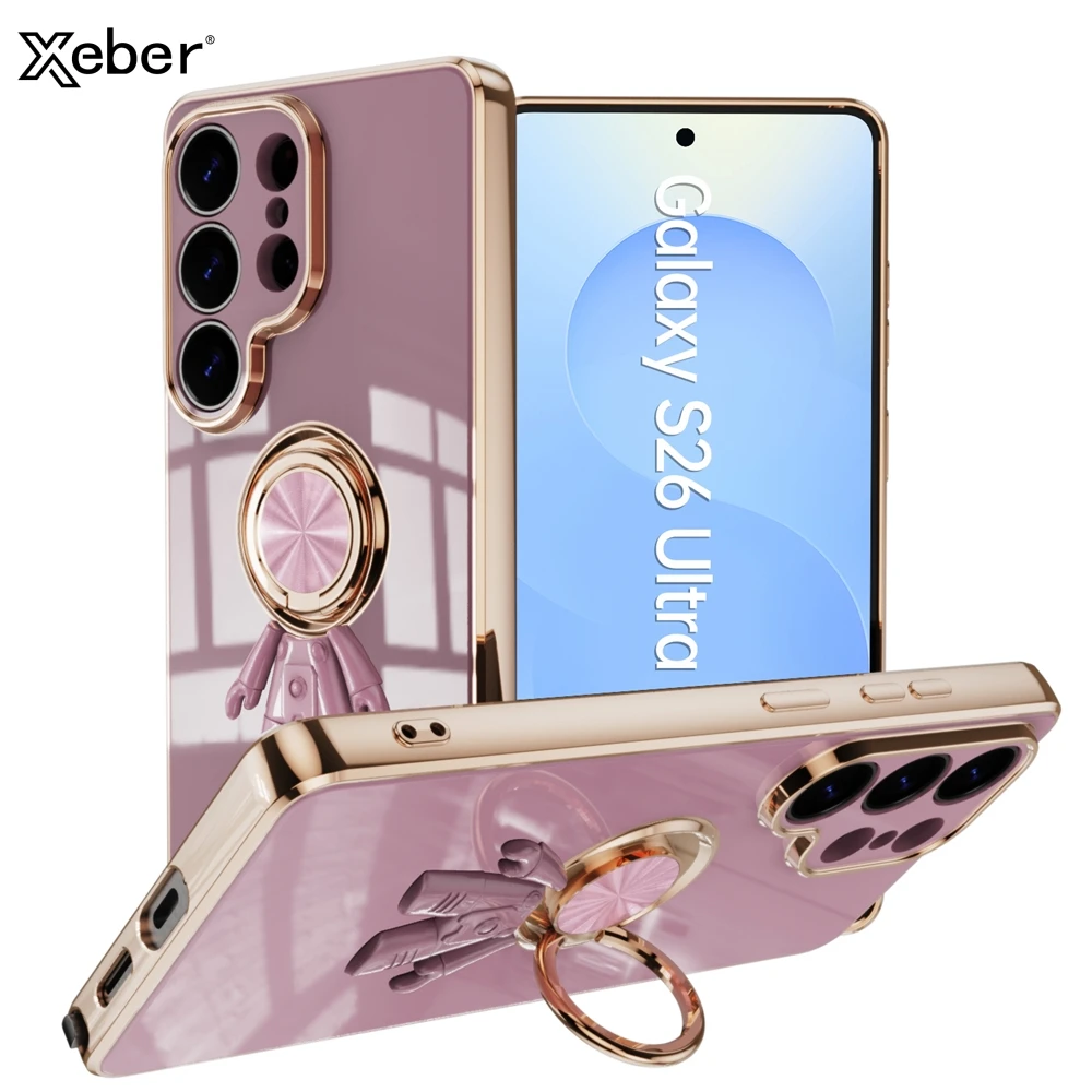 Galvanisierte 6D Astronauten-Handyhülle für Samsung Galaxy S26 Ultra S26 Plus S26+ mit Magnetring-Halter Stoßfeste Abdeckung