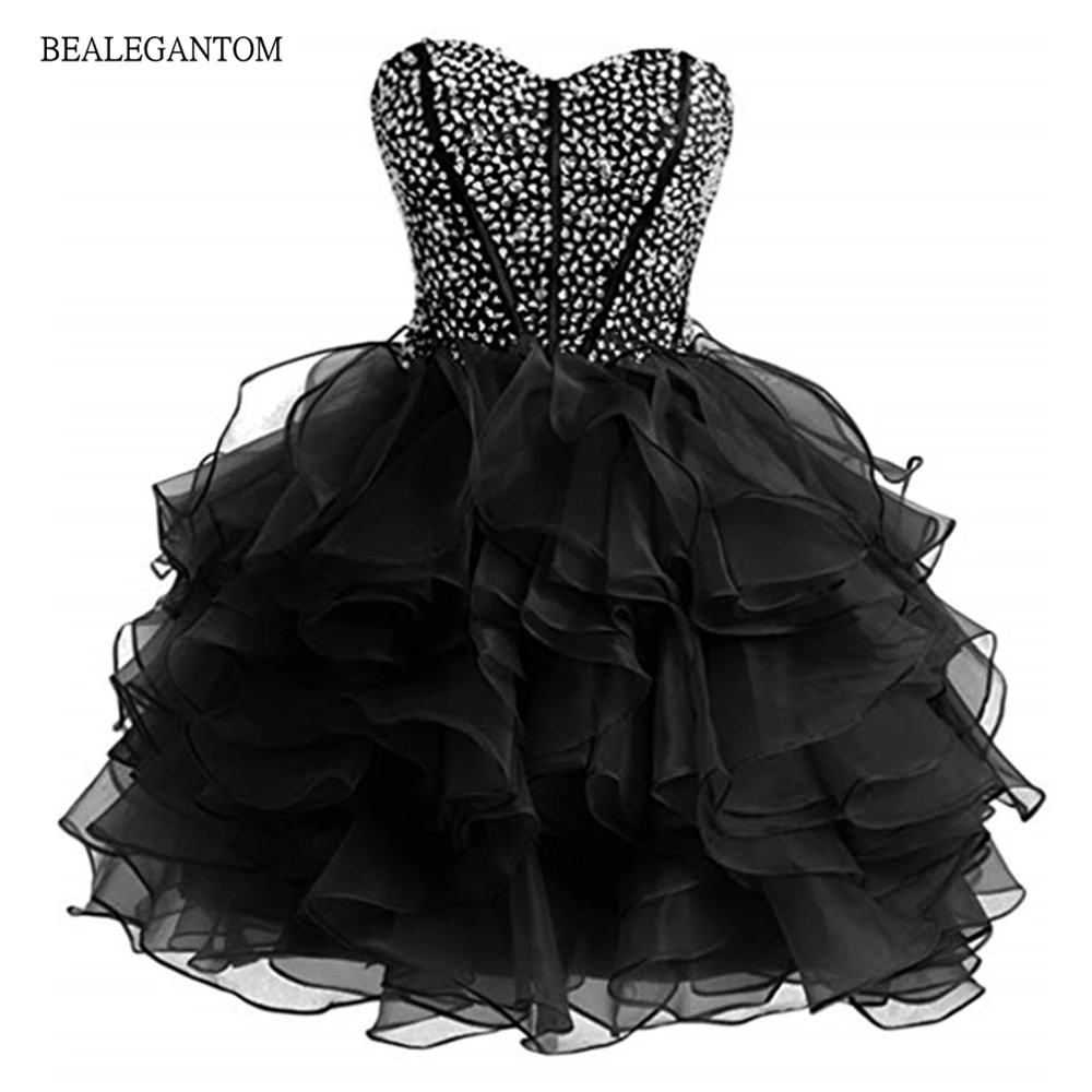 

Bealegantom Princess Short Homecoming Dresses Sweetheart Organza Sequins Ruffles Mini Graudation Cocktail Prom Party Gown QA233