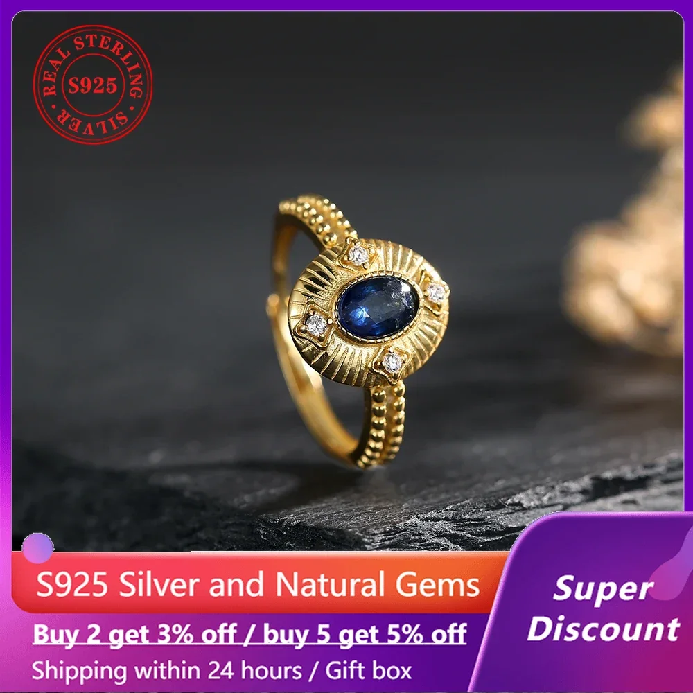 

s925 pure Silver Plated 18k Gold Women's Ring with Natural Sapphire and Grape Stone Luxury Bridal Jewelry Accessories Gift