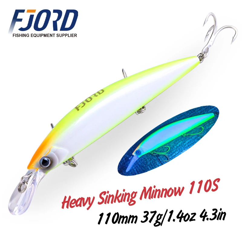 FJORD 110mm 37g Heavy Sinking Minnow Long Casting UV effect Laser Hard Artificial Bait Professional Seawater Fishing Lure