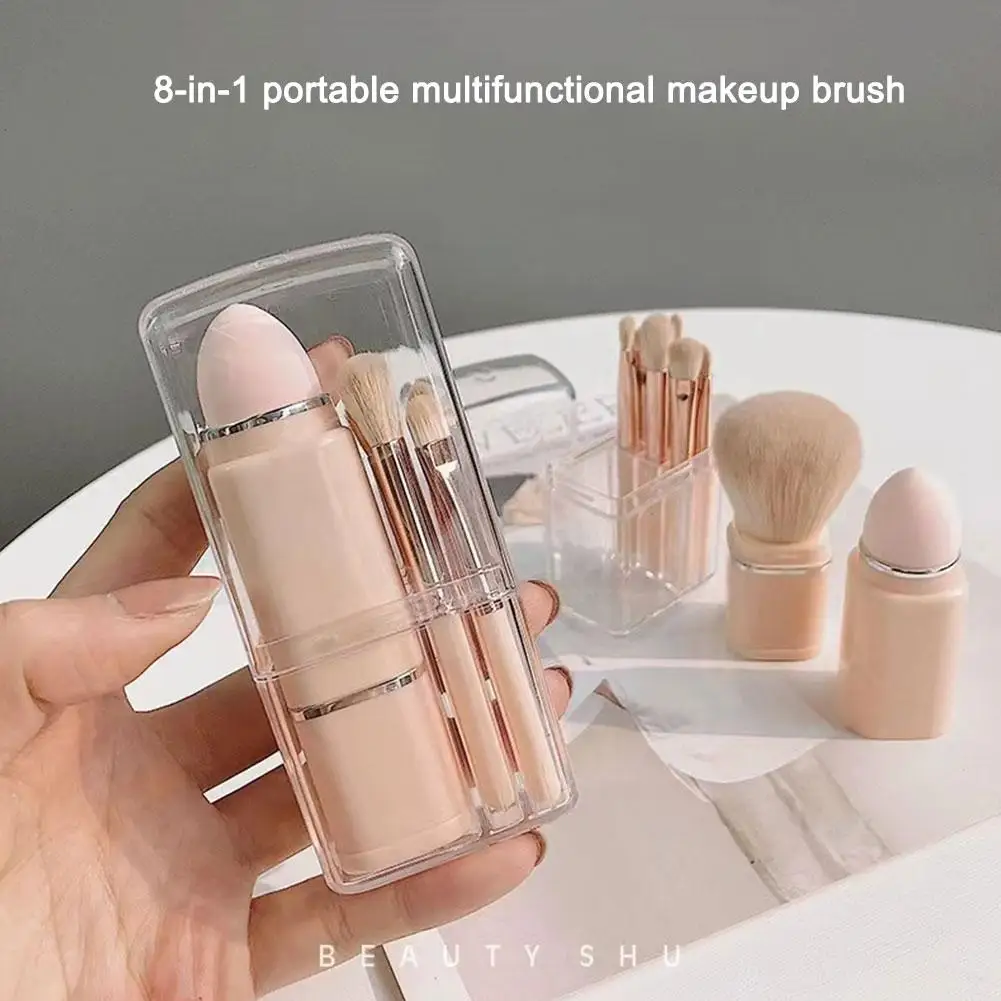 8 In 1 Portable Retractable Blusher Brush Eye Shadow Concealer Mini Makeup Brushes Set Beauty Cosmetic Tools With Storage Box