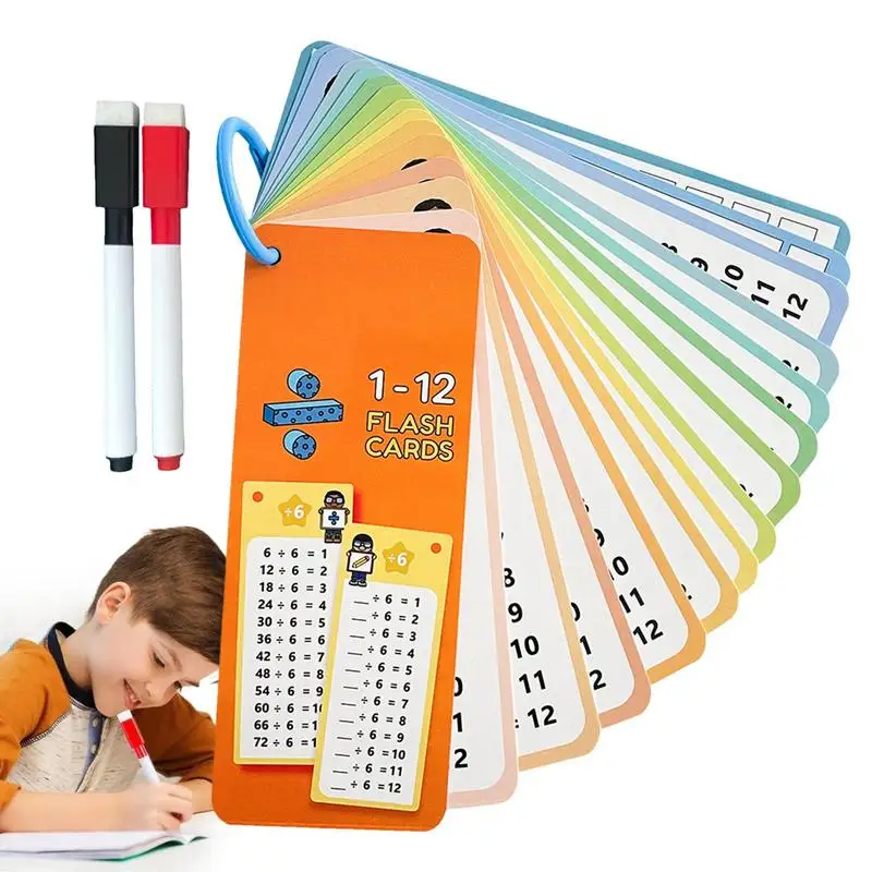 Math Flash Cards 15X Division Practice Flash Cards Home Multiplication Learning Aids Cards With Dry Erase Pens Learn