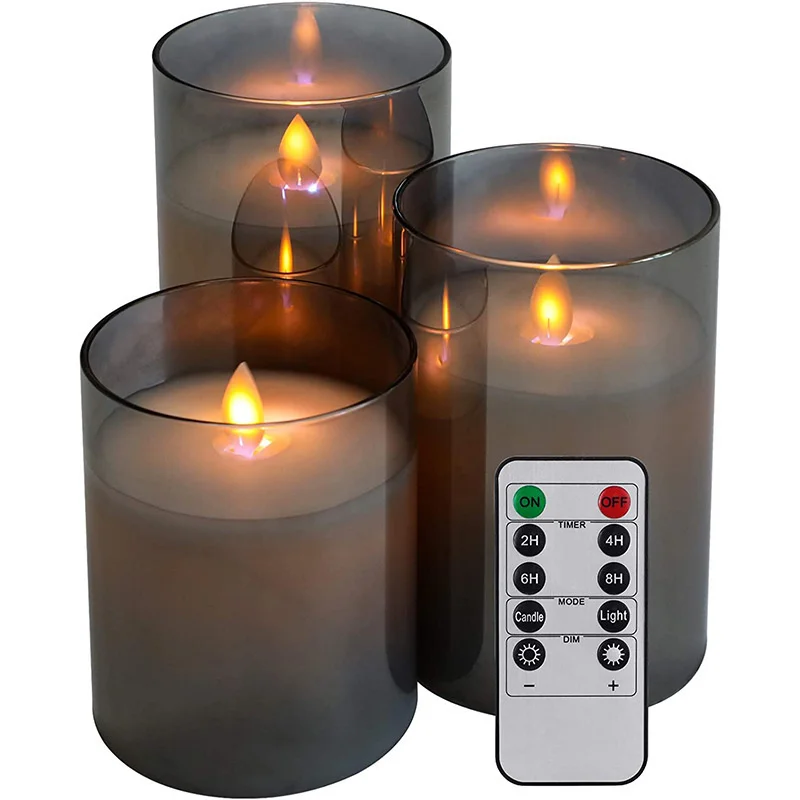 3Pcs/Set Led Flameless Electric Candles Light Acrylic Glass Battery Flickering Fake Tealight for Wedding Party Christmas Decor