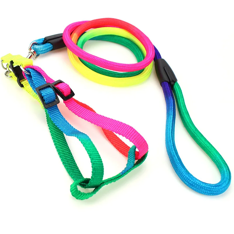 Cute Rainbow Small And Medium Dog Harness 3 Sizes Nylon Leash For Pet Dogs Cats Chihuahua/Teddy/Pit bull Walking Leash Rope