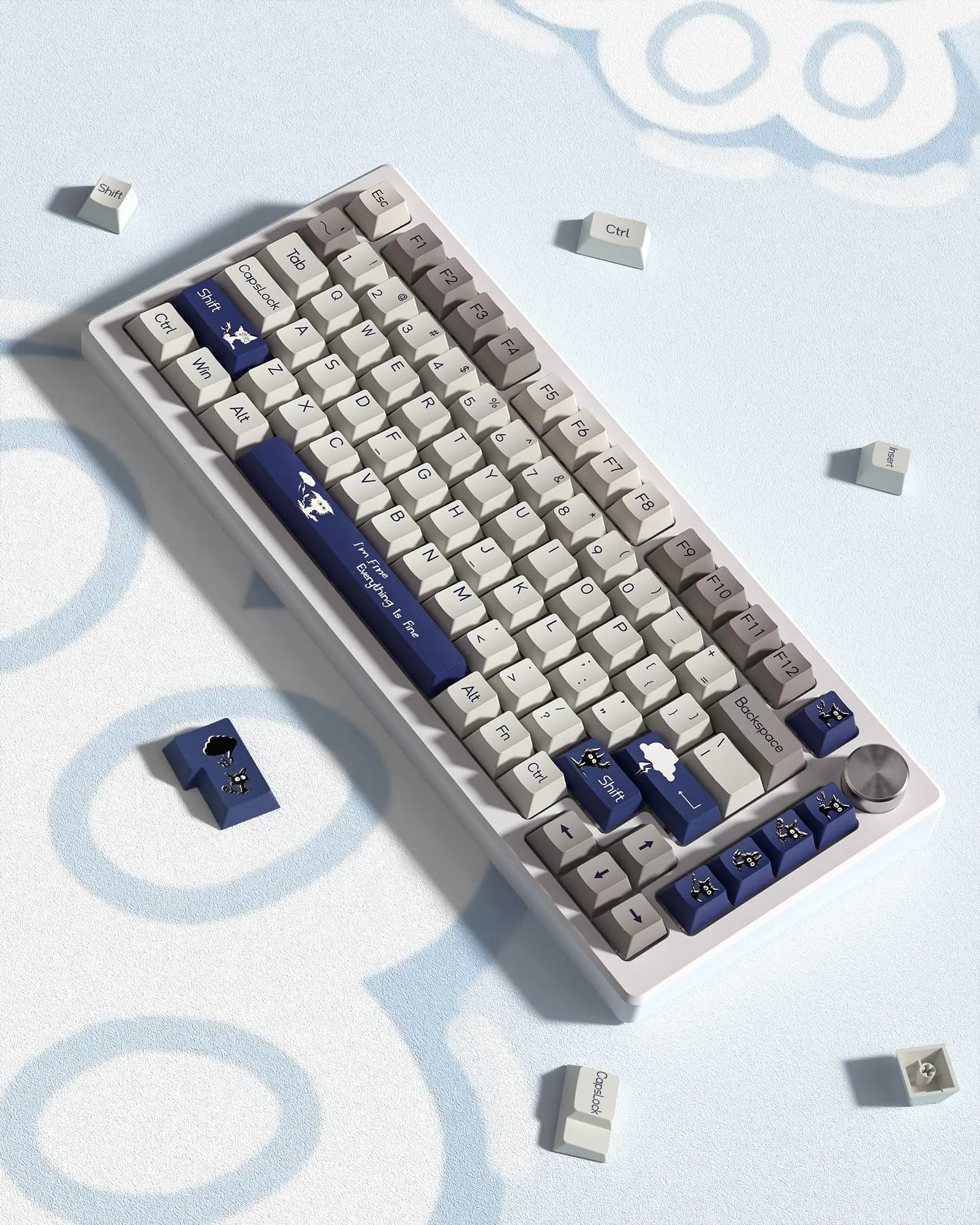 131 Keys Blue White Cat PBT Keycaps Cherry Profile Five Side Dye Sub Key caps for Cherry MX Switches Gaming Mechanical Keyboard