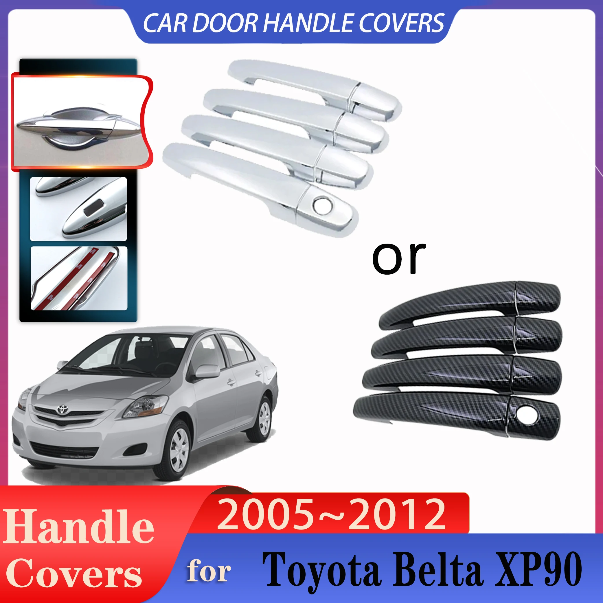 Car Door Handle Cover for Toyota Belta Vios Limo 2005~2012 Car Imitation Carbon Fiber Handles Or Chrome Door Handles Accessories