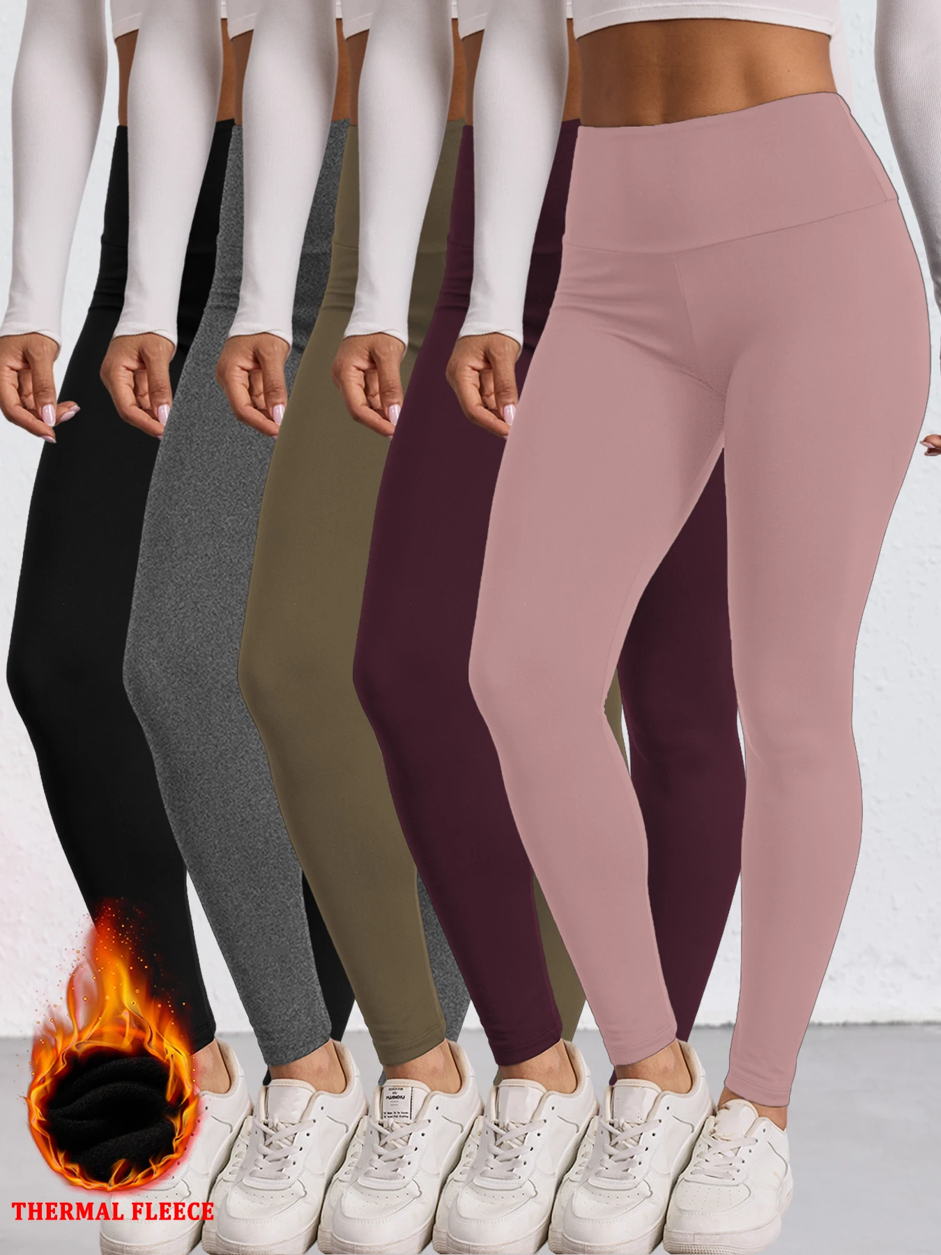 

Комплект из 5 женских термолеггинсов с высокой талией: на флисовой подкладке, мягких, толстых и теплых для зимней йоги и тренировок.