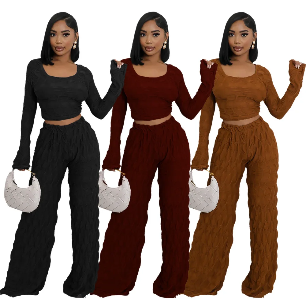 EINY Y2k Streetwear Women's Set Full Sleeve T-shirt and Wide Leg Pants Suits 2024 Fall Slim Party Casual Two 2-Piece Set Outfits