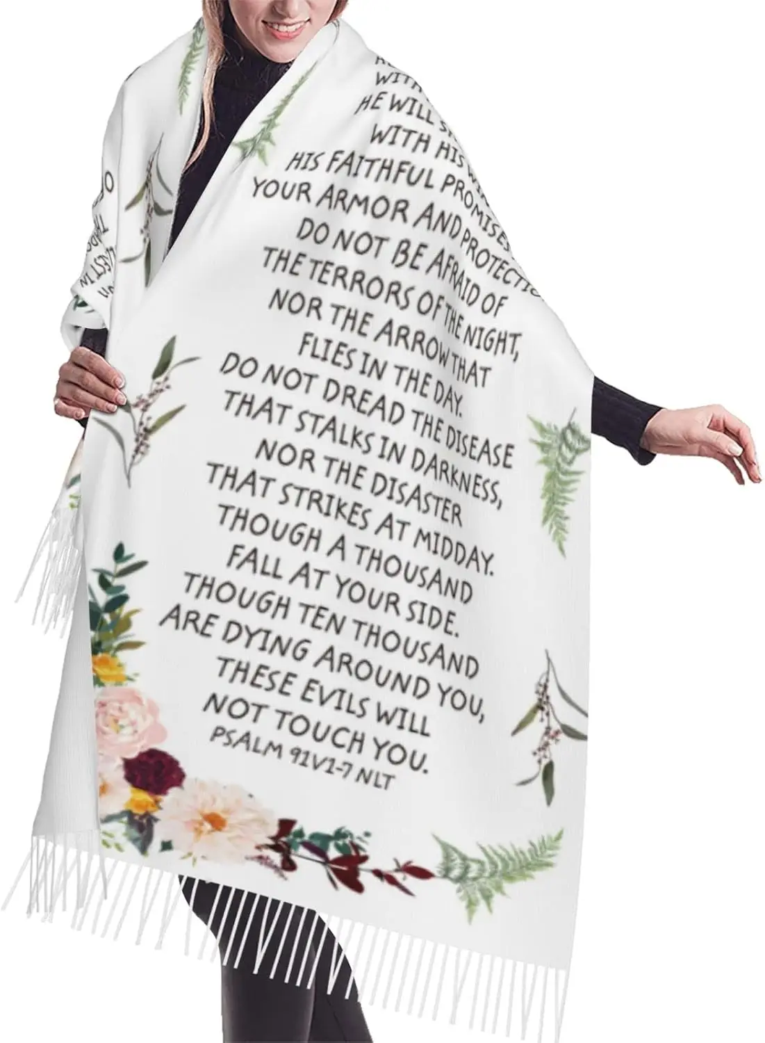 Travel Scarf The Lord Is My Shepherd 23rd Psalm Floral Cashmere Pashmina Shawl Inspirational Bible Verse Scripture